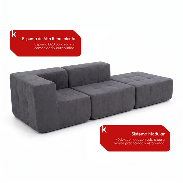 Sofá Modular 3 Piezas 258cm Bouclé Kappesberg Azul Titanio