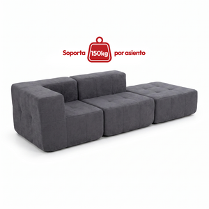 Sofá Modular 3 Piezas 258cm Bouclé Kappesberg Azul Titanio