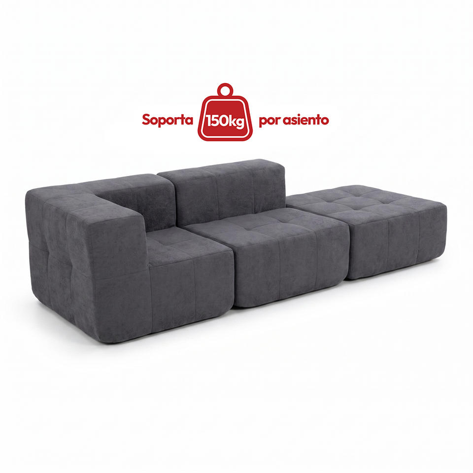 Sofá Modular 3 Piezas 258cm Bouclé Kappesberg Azul Titanio