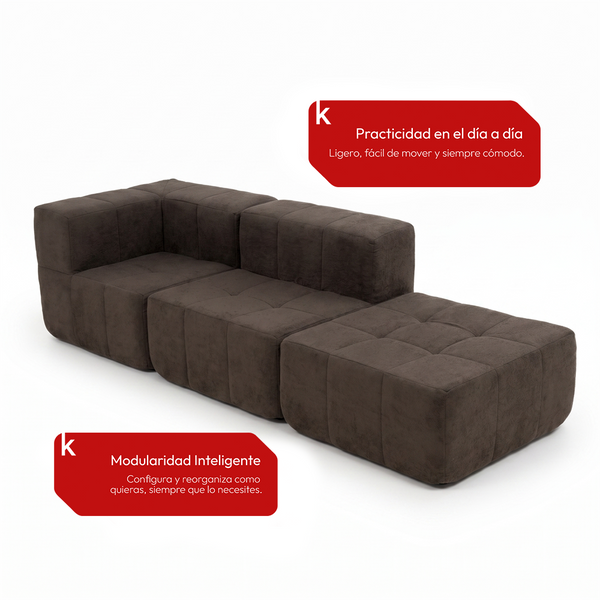 Sofá Modular 3 Piezas 258cm Bouclé Kappesberg Chocolate
