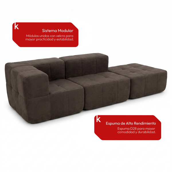 Sofá Modular 3 Piezas 258cm Bouclé Kappesberg Chocolate