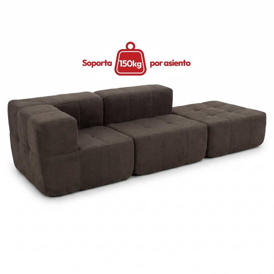 Sofá Modular 3 Piezas 258cm Bouclé Kappesberg Chocolate