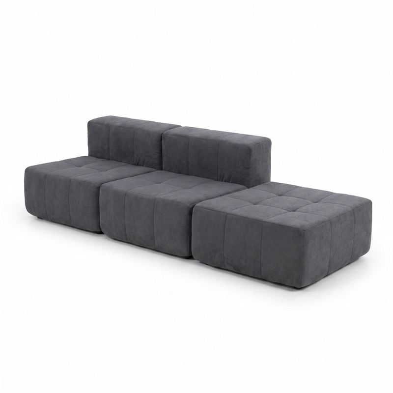Sofá Modular 3 Piezas 258cm Bouclé (2 Rectos + Puff) Kappesberg Azul Titanio