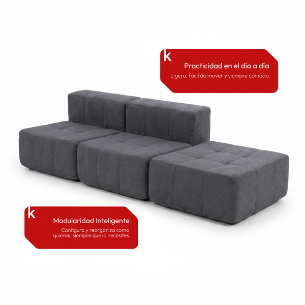 Sofá Modular 3 Piezas 258cm Kappesberg Azul Titanio