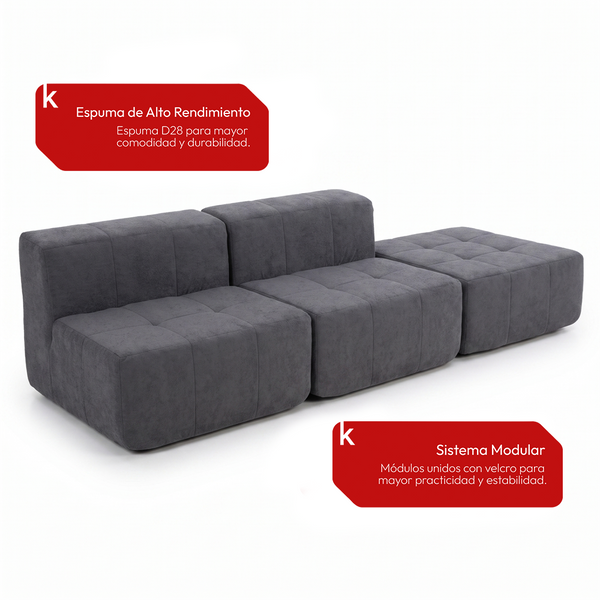 Sofá Modular 3 Piezas 258cm Kappesberg Azul Titanio