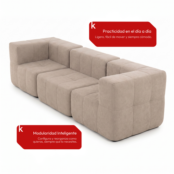 Sofá Modular 3 Piezas 256cm Bouclé Kappesberg Capuccino