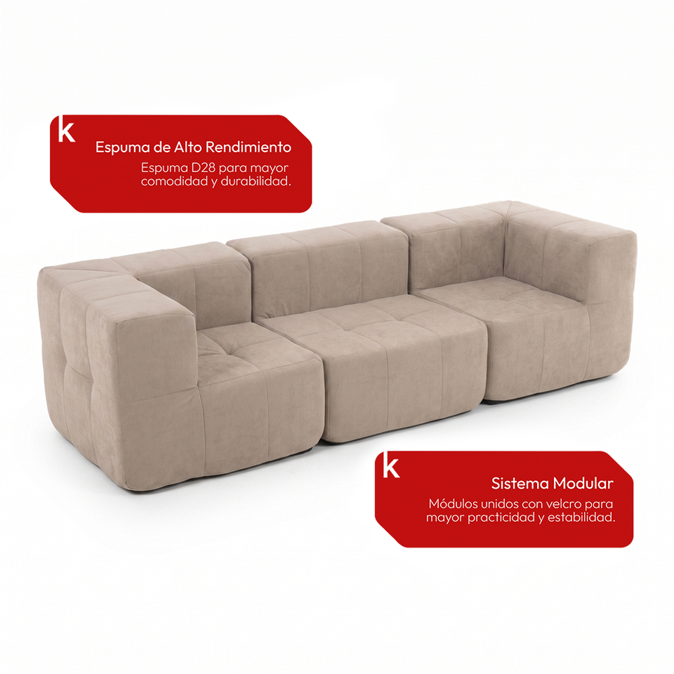 Sofá Modular 3 Piezas 256cm Bouclé Kappesberg Capuccino