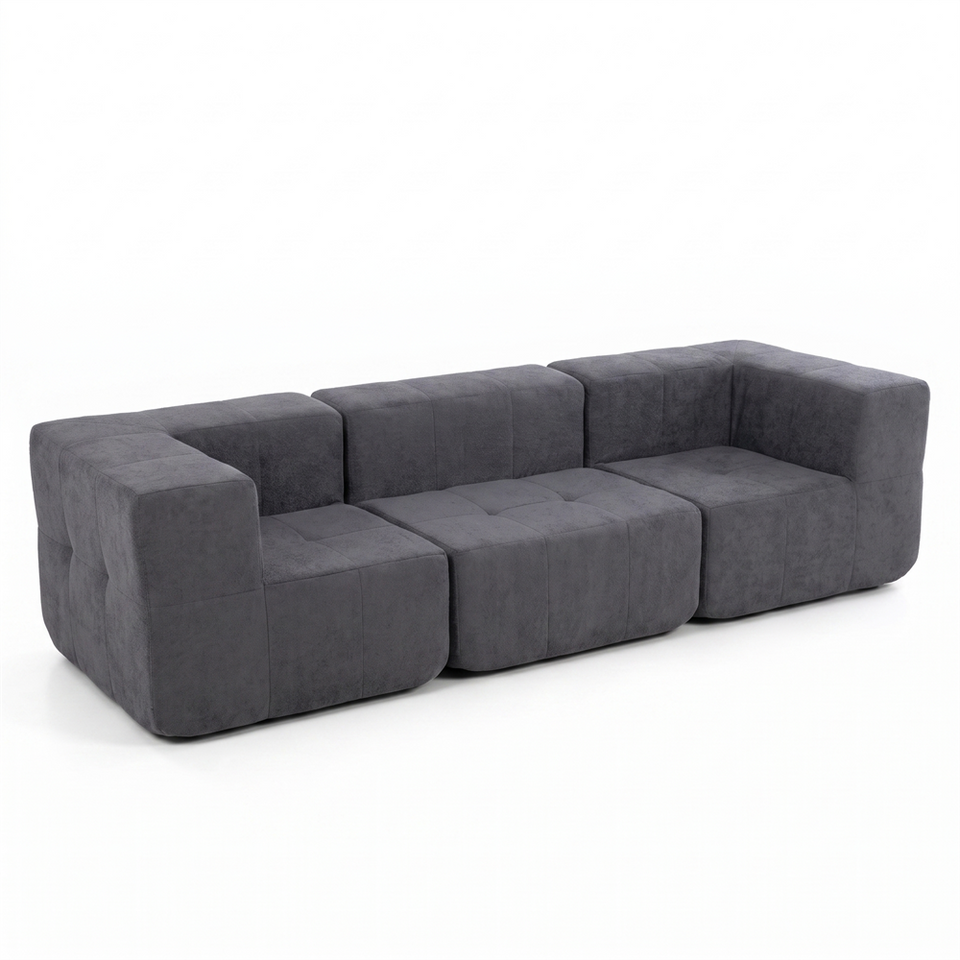 Sofá Modular 3 Piezas 256cm Bouclé Kappesberg Azul Titanio