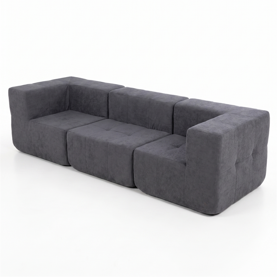 Sofá Modular 3 Piezas 256cm Bouclé Kappesberg Azul Titanio