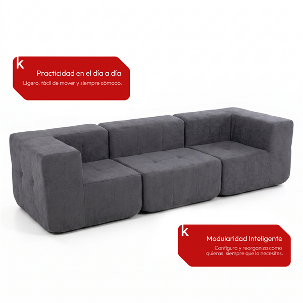 Sofá Modular 3 Piezas 256cm Bouclé Kappesberg Azul Titanio