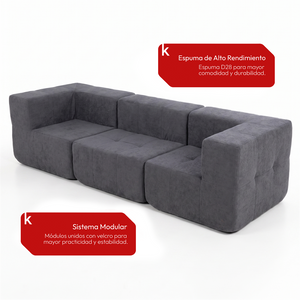 Sofá Modular 3 Piezas 256cm Bouclé Kappesberg Azul Titanio