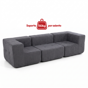 Sofá Modular 3 Piezas 256cm Bouclé Kappesberg Azul Titanio