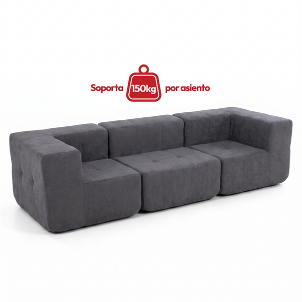 Sofá Modular 3 Piezas 256cm Bouclé Kappesberg Azul Titanio