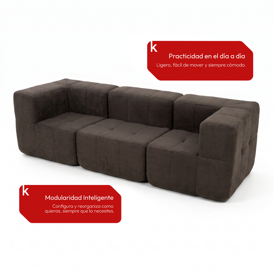 Sofá Modular 3 Piezas 256cm Bouclé Kappesberg Chocolate