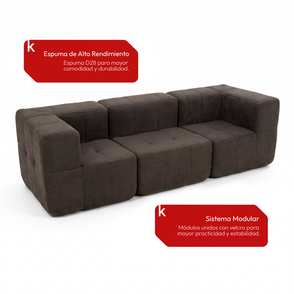 Sofá Modular 3 Piezas 256cm Bouclé Kappesberg Chocolate
