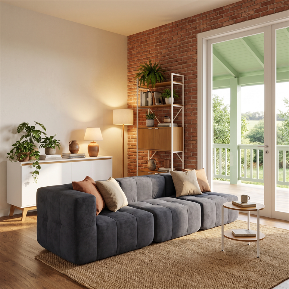 Sofá Modular 3 Piezas 256cm Kappesberg Azul Titanio