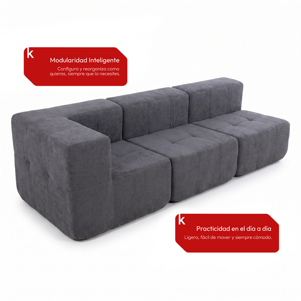 Sofá Modular 3 Piezas 256cm Kappesberg Azul Titanio