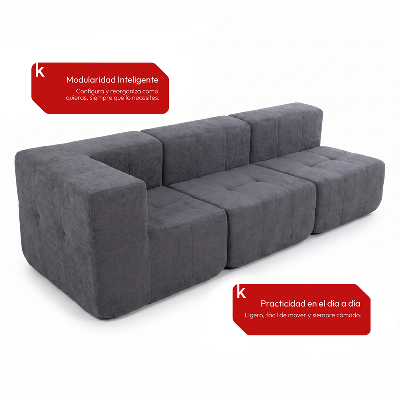 Sofá Modular 3 Piezas 256cm Bouclé (1 Esquinero + 2 Rectos) Kappesberg Azul Titanio