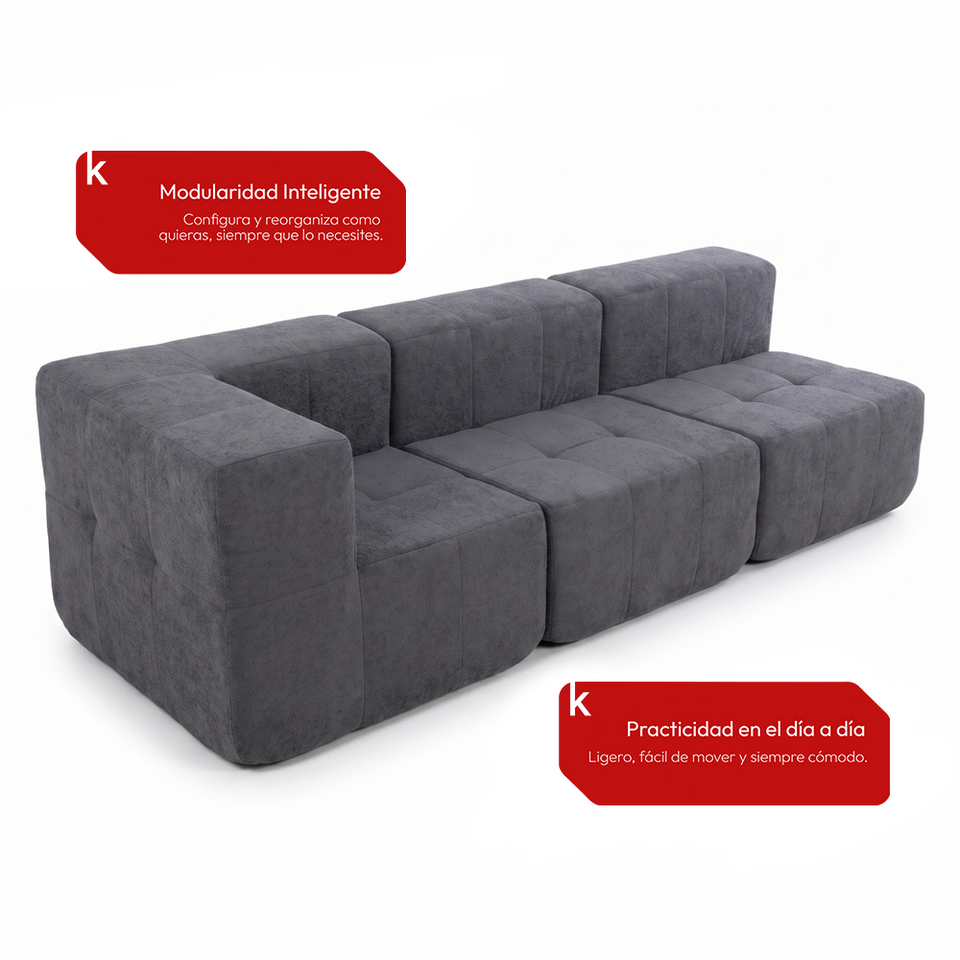Sofá Modular 3 Piezas 256cm Kappesberg Azul Titanio