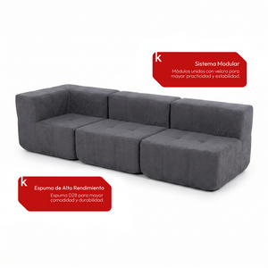 Sofá Modular 3 Piezas 256cm Kappesberg Azul Titanio