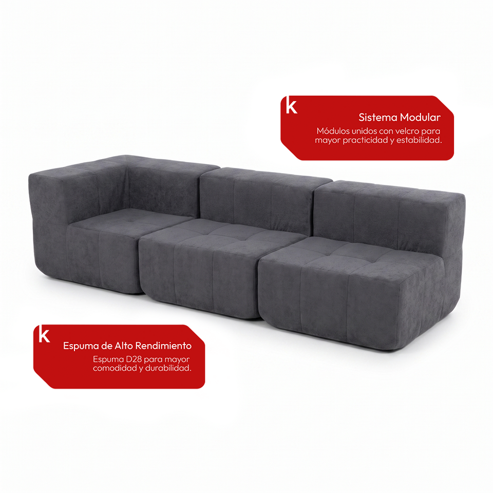 Sofá Modular 3 Piezas 256cm Kappesberg Azul Titanio