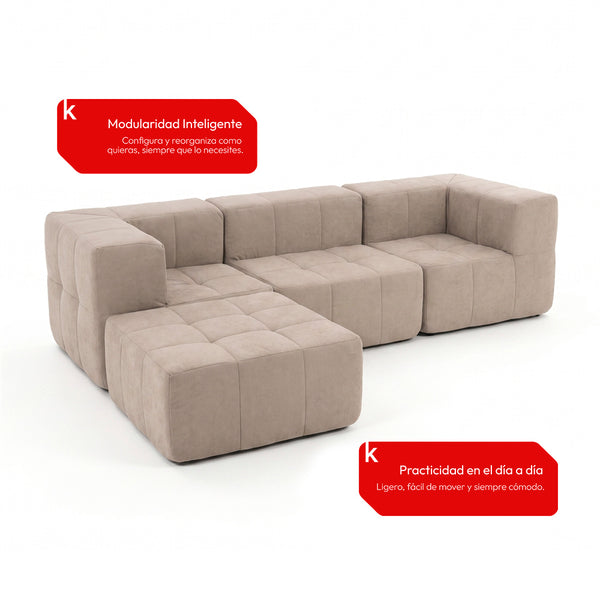 Sofá Modular 4 Piezas 258cm Bouclé Kappesberg Capuccino