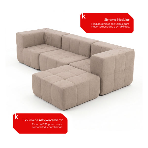 Sofá Modular 4 Piezas 258cm Bouclé Kappesberg Capuccino
