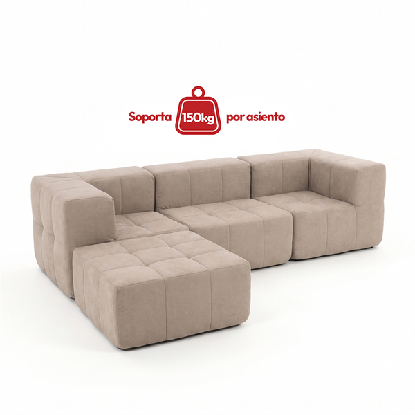 Sofá Modular 4 Piezas 258cm Bouclé Kappesberg Capuccino