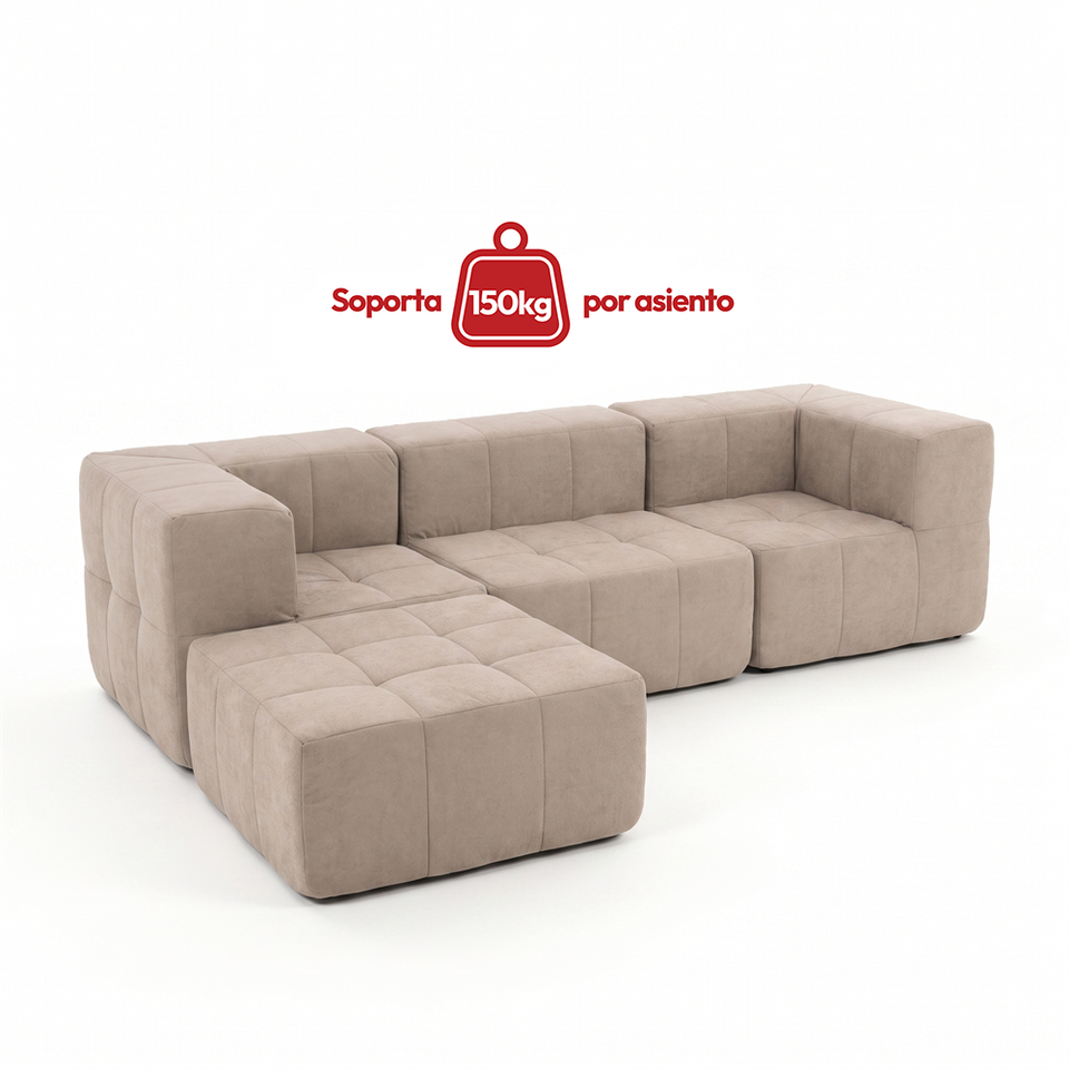Sofá Modular 4 Piezas 258cm Bouclé Kappesberg Capuccino