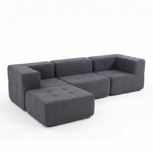 Sofá Modular 4 Piezas 258cm Bouclé Kappesberg Azul Titanio
