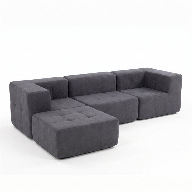 Sofá Modular 4 Piezas 258cm Bouclé Kappesberg Azul Titanio