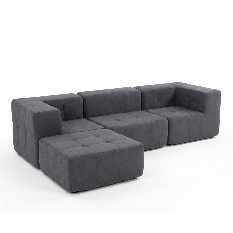 Sofá Modular 4 Piezas 258cm Bouclé Kappesberg Azul Titanio