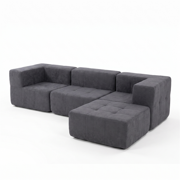 Sofá Modular 4 Piezas 258cm Bouclé Kappesberg Azul Titanio