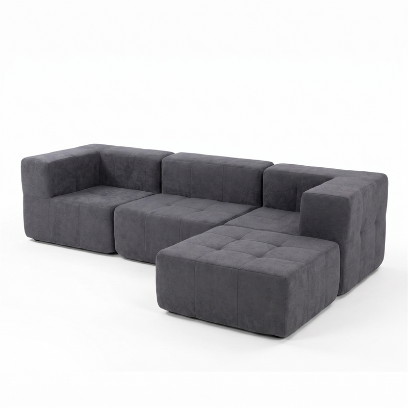 Sofá Modular 4 Piezas 258cm Bouclé Kappesberg Azul Titanio