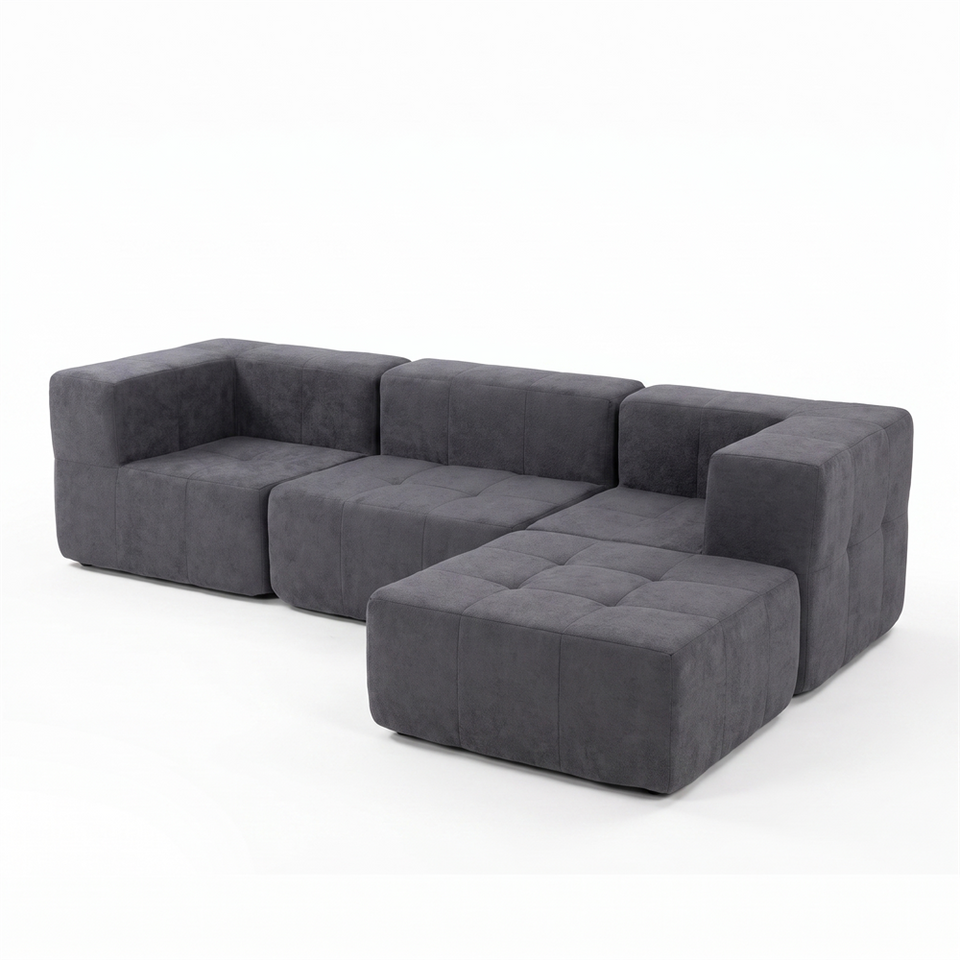 Sofá Modular 4 Piezas 258cm Bouclé Kappesberg Azul Titanio