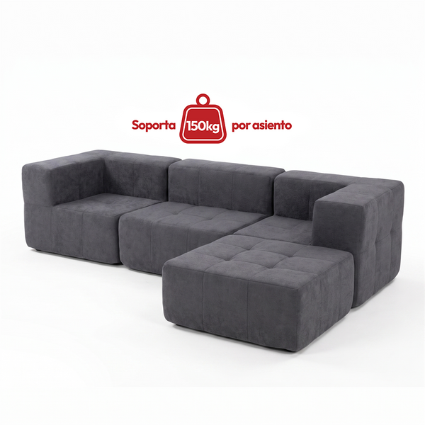 Sofá Modular 4 Piezas 258cm Bouclé Kappesberg Azul Titanio