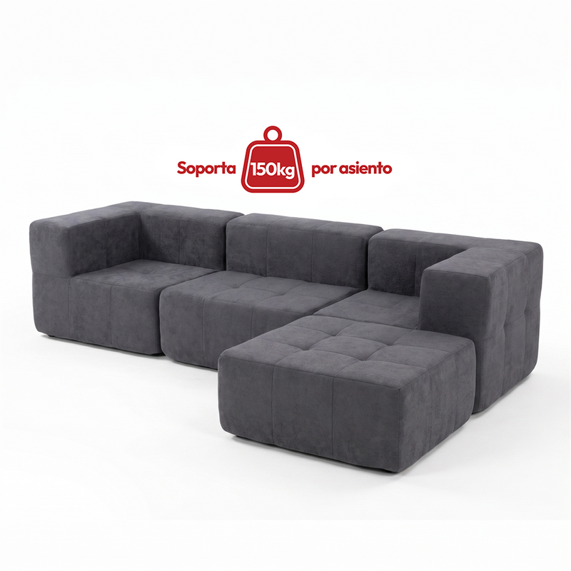Sofá Modular 4 Piezas 258cm Bouclé Kappesberg Azul Titanio