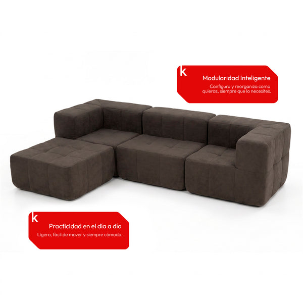 Sofá Modular 4 Piezas 258cm Bouclé Kappesberg Chocolate