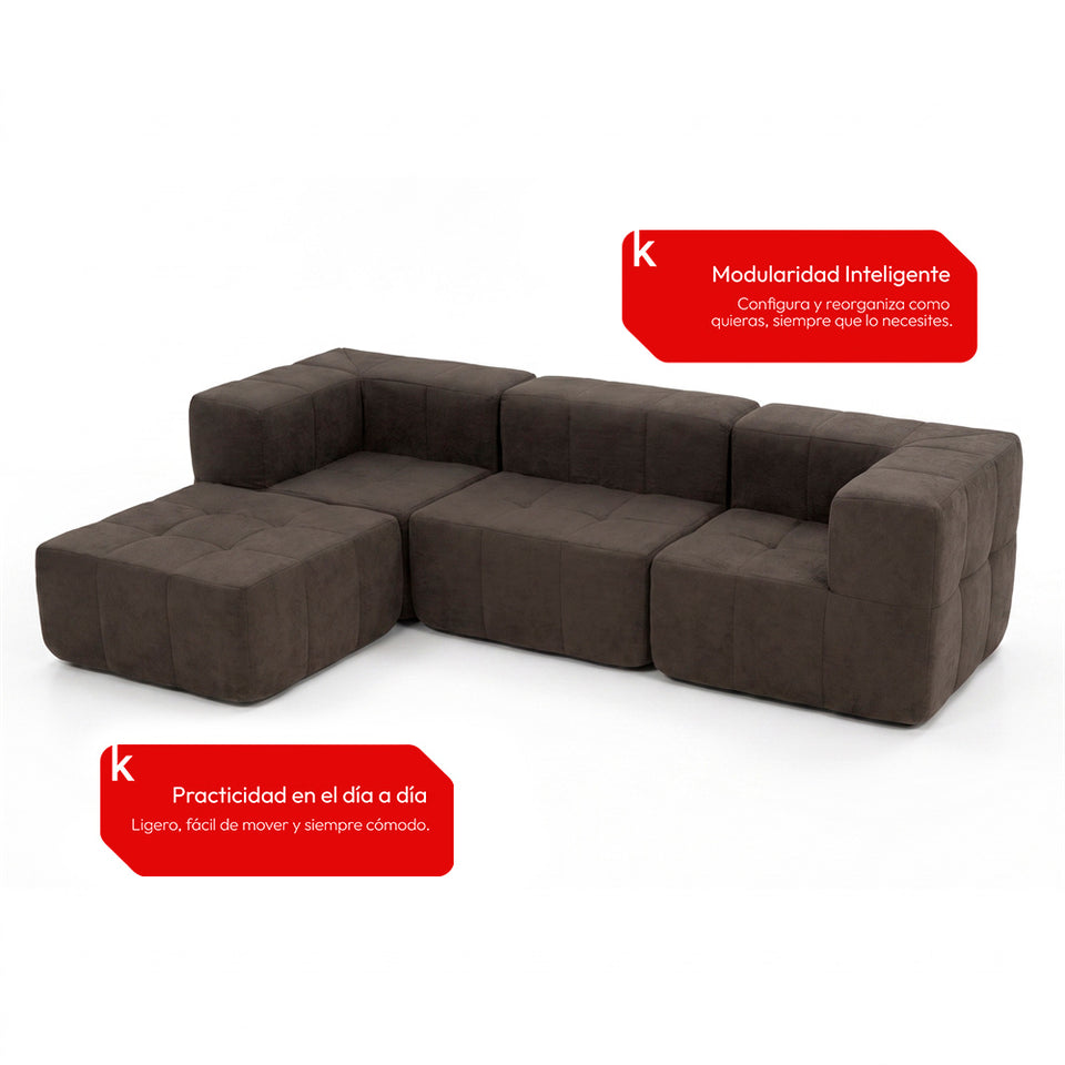 Sofá Modular 4 Piezas 258cm Bouclé Kappesberg Chocolate