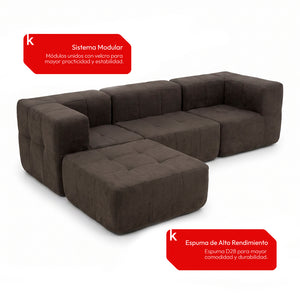 Sofá Modular 4 Piezas 258cm Bouclé Kappesberg Chocolate