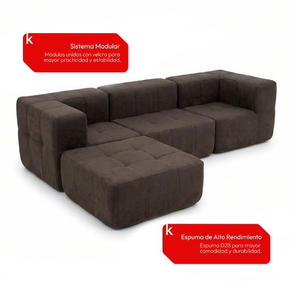 Sofá Modular 4 Piezas 258cm Bouclé Kappesberg Chocolate