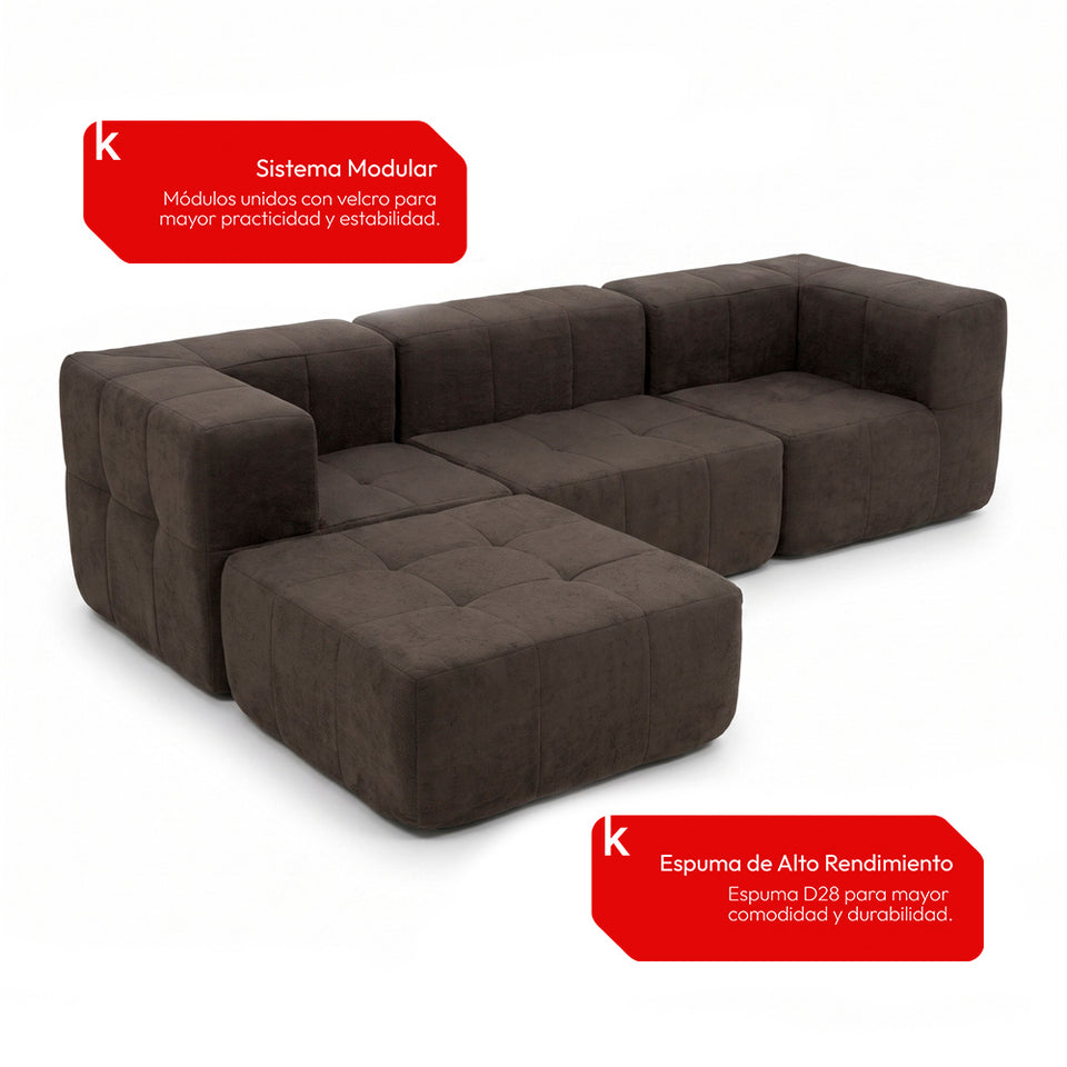 Sofá Modular 4 Piezas 258cm Bouclé Kappesberg Chocolate