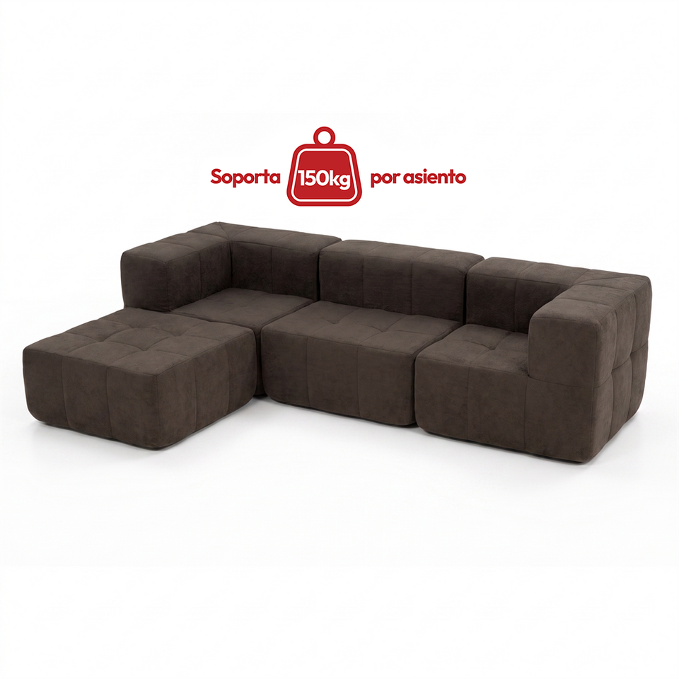 Sofá Modular 4 Piezas 258cm Bouclé Kappesberg Chocolate