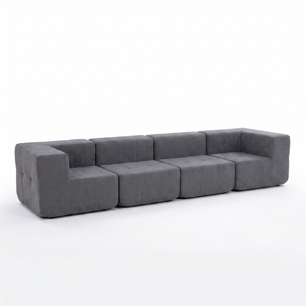 Sofá Modular 4 Piezas 340cm Bouclé Kappesberg Azul Titanio