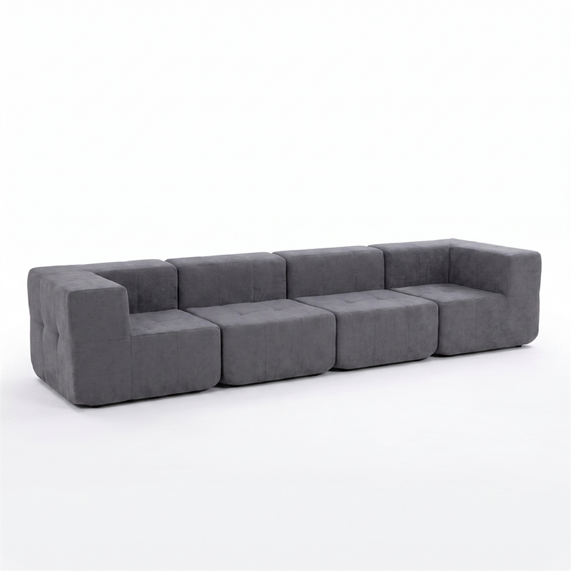 Sofá Modular 4 Piezas 340cm Bouclé (2 Esquineros + 2 Rectos) Kappesberg Azul Titanio