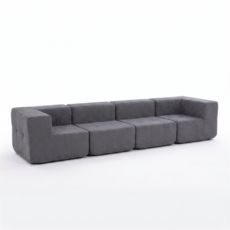 Sofá Modular 4 Piezas 340cm Bouclé Kappesberg Azul Titanio