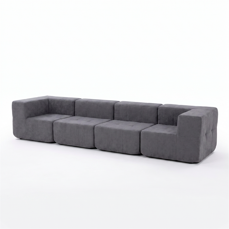 Sofá Modular 4 Piezas 340cm Bouclé (2 Esquineros + 2 Rectos) Kappesberg Azul Titanio