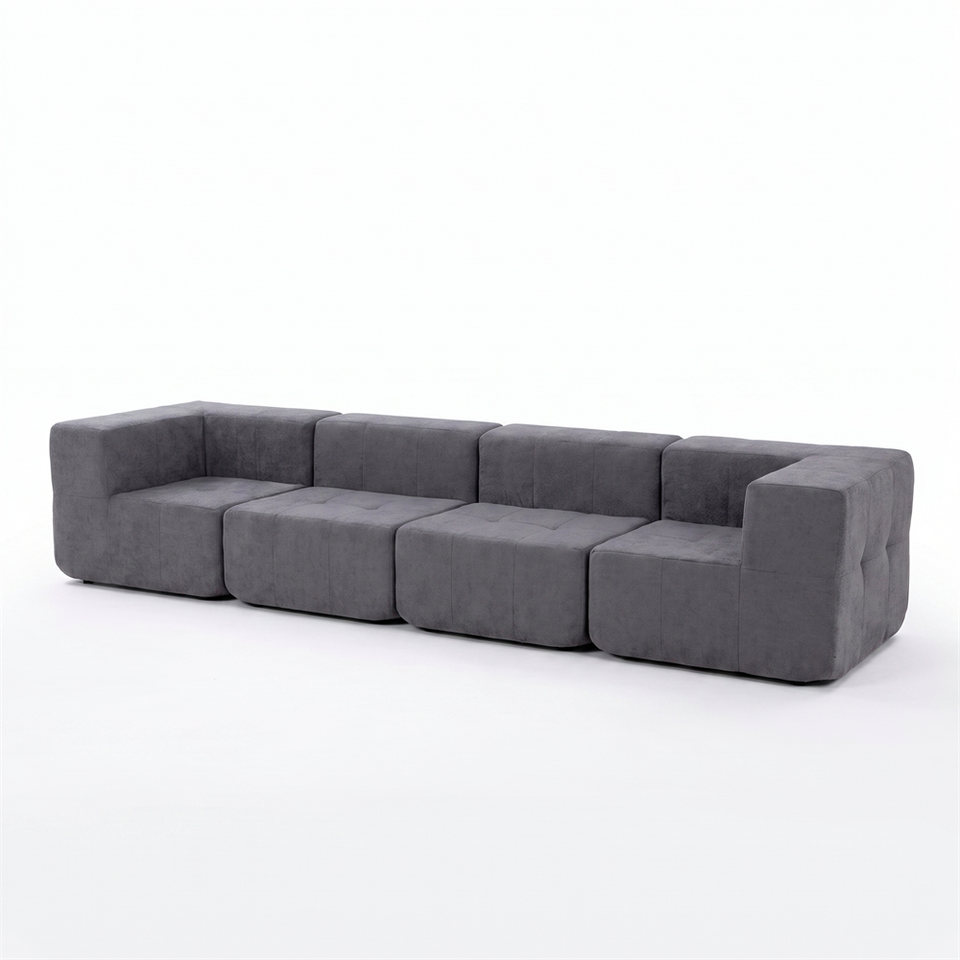 Sofá Modular 4 Piezas 340cm Bouclé Kappesberg Azul Titanio