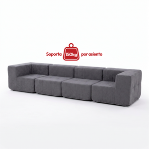 Sofá Modular 4 Piezas 340cm Bouclé Kappesberg Azul Titanio