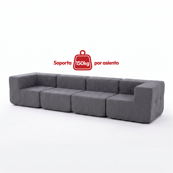 Sofá Modular 4 Piezas 340cm Bouclé Kappesberg Azul Titanio